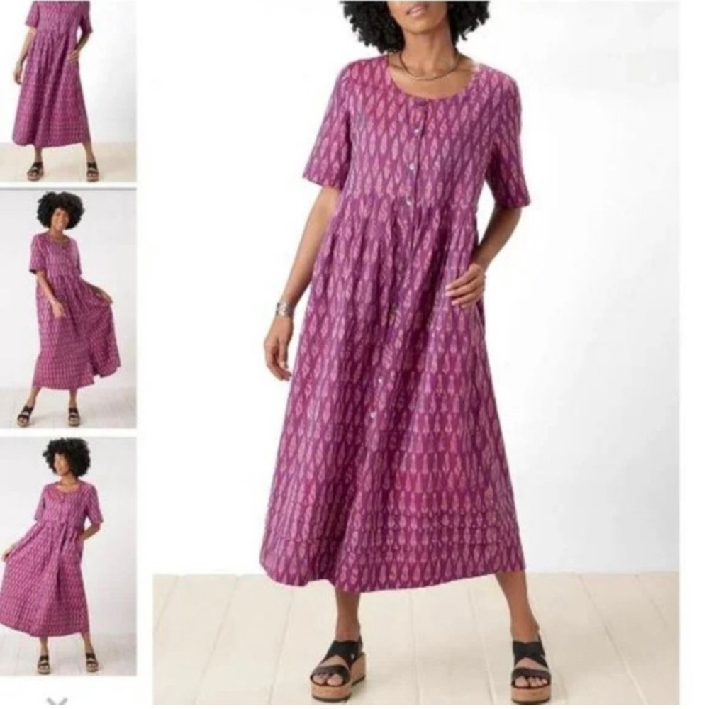 Purple Orchid Ikat Cotton Maxi Dress PS Lagenlook Boho